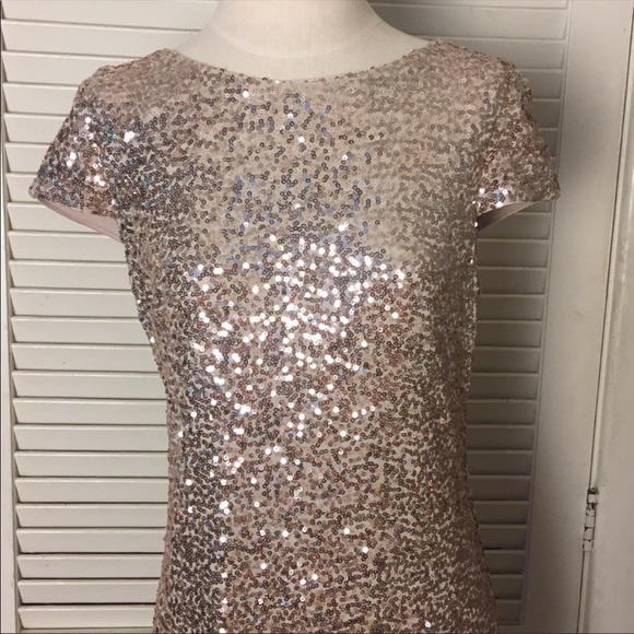 Badgley Mischka Dresses Badgley Mischka Rose Gold Sequin Cowl Back